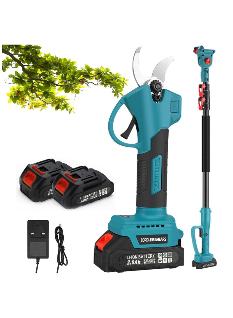 ZLH HITY مقصات تقليم كهربائية، مقصات حدائق كهربائية لاسلكية تعمل بالبطارية مع قضيب تلسكوبي بطول 2 متر، فتحة مقص 2.5 سم، بطارية 2.0 أمبير/ساعة، لأغصان الأشجار والشجيرات المزهرة - Image 1