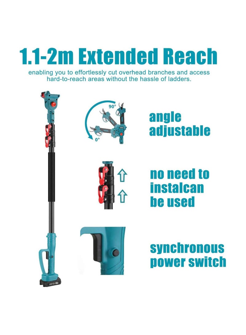 ZLH HITY مقصات تقليم كهربائية، مقصات حدائق كهربائية لاسلكية تعمل بالبطارية مع قضيب تلسكوبي بطول 2 متر، فتحة مقص 2.5 سم، بطارية 2.0 أمبير/ساعة، لأغصان الأشجار والشجيرات المزهرة - Image 3