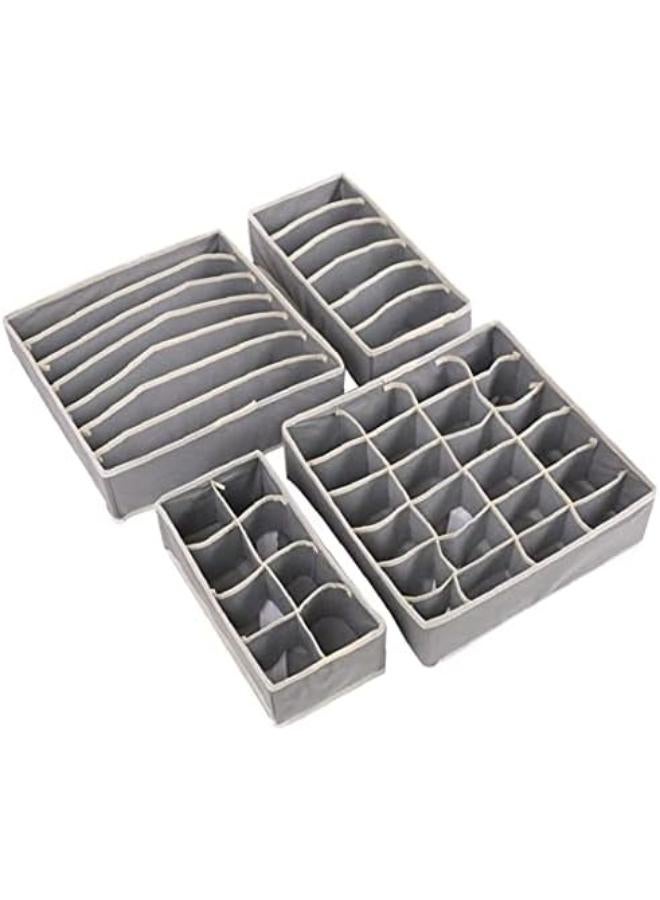 منظم أدراج من 4 قطع، منظم خزانة ملابس من القماش، صندوق تخزين ملابس داخلية قابل للطي لتوفير الوقت والمساحة، منظم حمالات صدر للقمصان، ربطات العنق، الجوارب، حمالات الصدر، الملابس الداخلية (رمادي) - Image 1