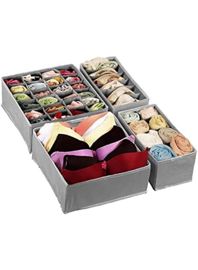 منظم أدراج من 4 قطع، منظم خزانة ملابس من القماش، صندوق تخزين ملابس داخلية قابل للطي لتوفير الوقت والمساحة، منظم حمالات صدر للقمصان، ربطات العنق، الجوارب، حمالات الصدر، الملابس الداخلية (رمادي) - Image 3