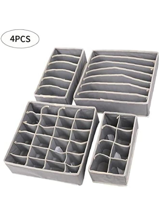 منظم أدراج من 4 قطع، منظم خزانة ملابس من القماش، صندوق تخزين ملابس داخلية قابل للطي لتوفير الوقت والمساحة، منظم حمالات صدر للقمصان، ربطات العنق، الجوارب، حمالات الصدر، الملابس الداخلية (رمادي) - Image 5