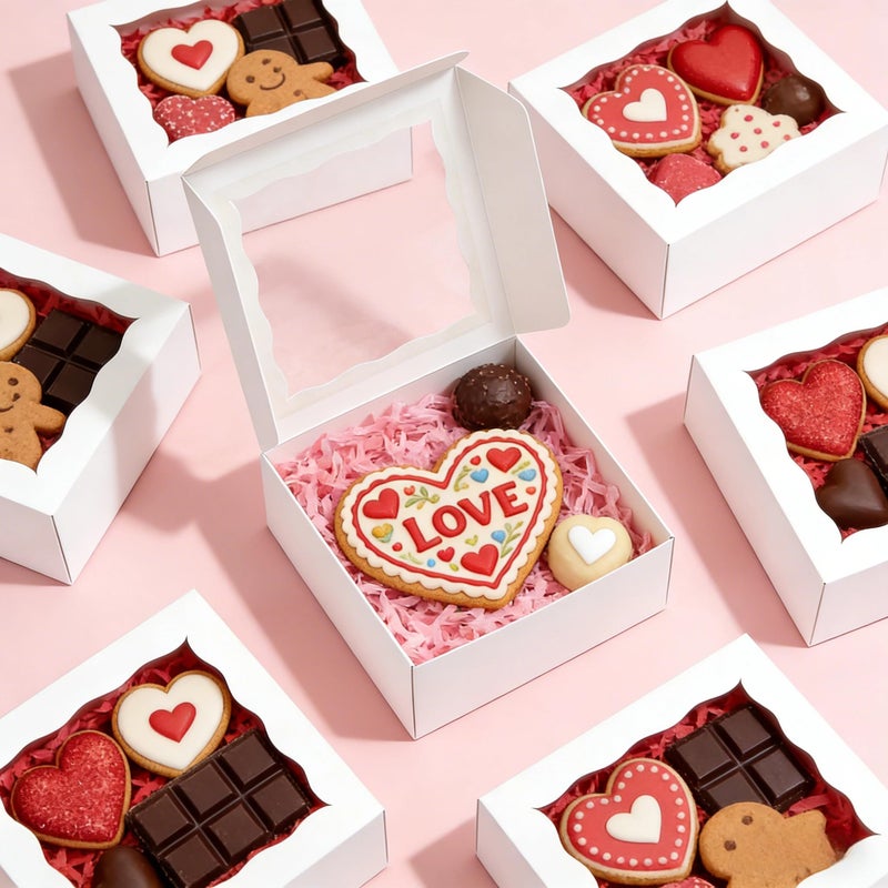 XINHPKGG 40pcs Cookie Boxes 4x4x2 Inch Bakery Boxes with Window Dessert Treat Box Chocolate Covered Strawberries Box for Wedding Party Birthday - Image 2