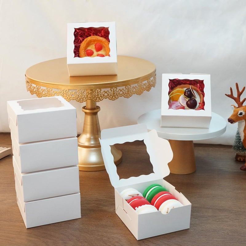XINHPKGG 40pcs Cookie Boxes 4x4x2 Inch Bakery Boxes with Window Dessert Treat Box Chocolate Covered Strawberries Box for Wedding Party Birthday - Image 4