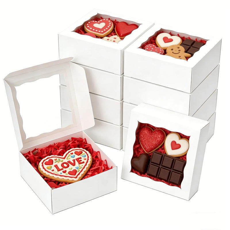 XINHPKGG 40pcs Cookie Boxes 4x4x2 Inch Bakery Boxes with Window Dessert Treat Box Chocolate Covered Strawberries Box for Wedding Party Birthday - Image 1