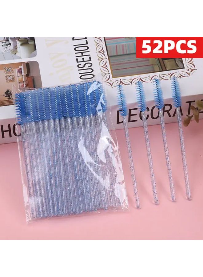 52pcs Deep Blue Professional Eyelash Eyebrow Brush Curved Handle Salon Makeup Tool - Image 1