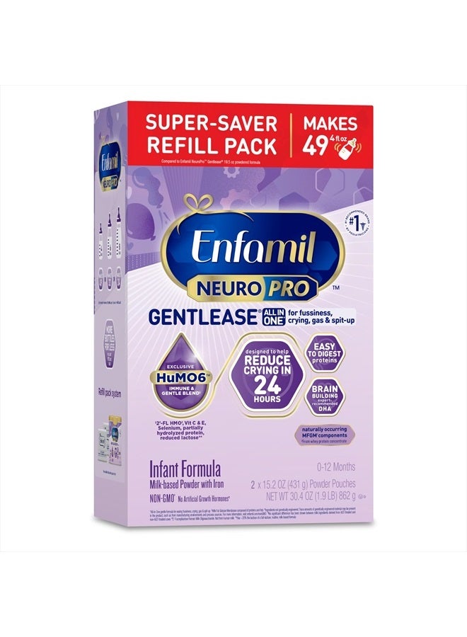 Enfamil حليب الأطفال NeuroPro Gentlease، لبناء الدماغ DHA، مزيج HuMO6 المناعي، مصمم لتقليل الانزعاج، البكاء، الغازات والتقيؤ خلال 24 ساعة، مسحوق حليب أطفال لطيف، حليب أطفال، 30.4 أونصة إعادة تعبئة - Image 1