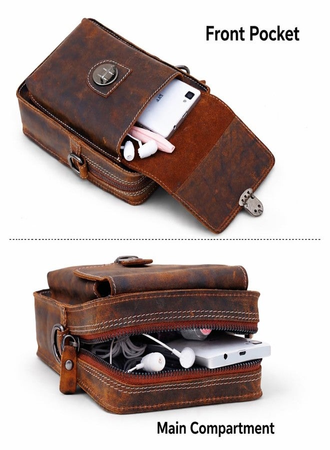 MENSCH 3 in 1 Stylish Crunch Leather Messenger/Crossbody/Sling Bag with belt slot, detachable holding strap, Multi-Pocket Travel Casual Shoulder Strap and universal hook Bag for Unisex (Hunter Brown) - Image 3