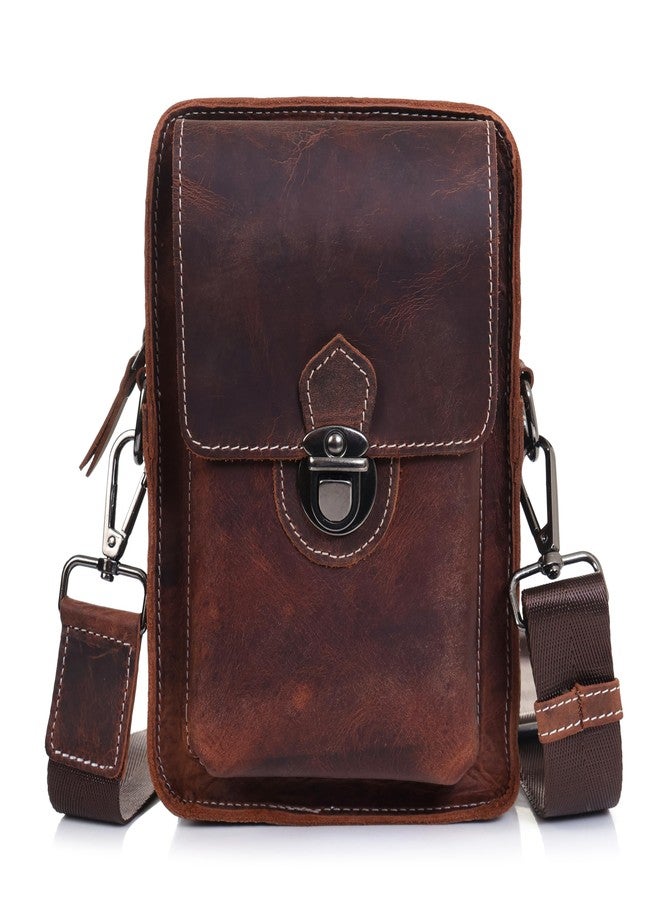 MENSCH 3 in 1 Stylish Crunch Leather Messenger/Crossbody/Sling Bag with belt slot, detachable holding strap, Multi-Pocket Travel Casual Shoulder Strap and universal hook Bag for Unisex (Hunter Brown) - Image 1