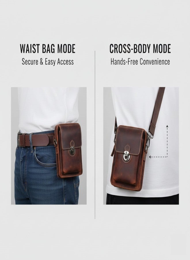 MENSCH 3 in 1 Stylish Crunch Leather Messenger/Crossbody/Sling Bag with belt slot, detachable holding strap, Multi-Pocket Travel Casual Shoulder Strap and universal hook Bag for Unisex (Hunter Brown) - Image 4