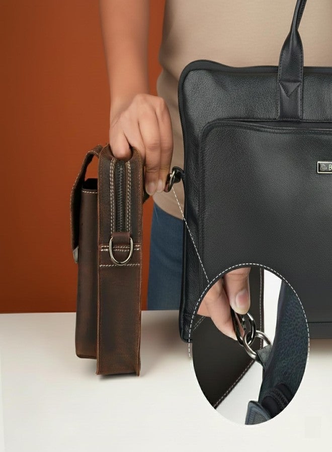 MENSCH 3 in 1 Stylish Crunch Leather Messenger/Crossbody/Sling Bag with belt slot, detachable holding strap, Multi-Pocket Travel Casual Shoulder Strap and universal hook Bag for Unisex (Hunter Brown) - Image 5