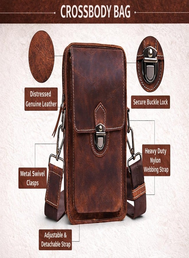 MENSCH 3 in 1 Stylish Crunch Leather Messenger/Crossbody/Sling Bag with belt slot, detachable holding strap, Multi-Pocket Travel Casual Shoulder Strap and universal hook Bag for Unisex (Hunter Brown) - Image 2