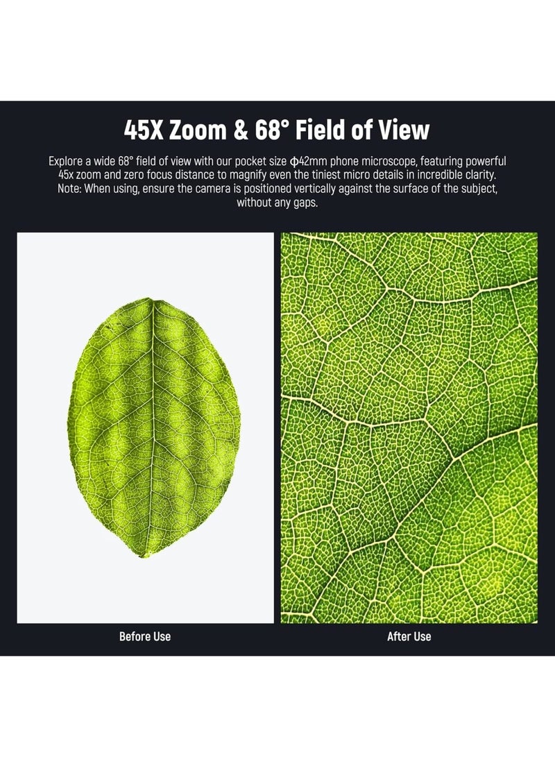 SOLARAE 45 X Phone Microscope Only for 17mm Thread Backplate, with iPhone Samsung Cage with 17mm Lens Adapter, Rechargeable Close Up Zoom Lens with 50mAh Battery, LED Light, Type C Cable - Image 2