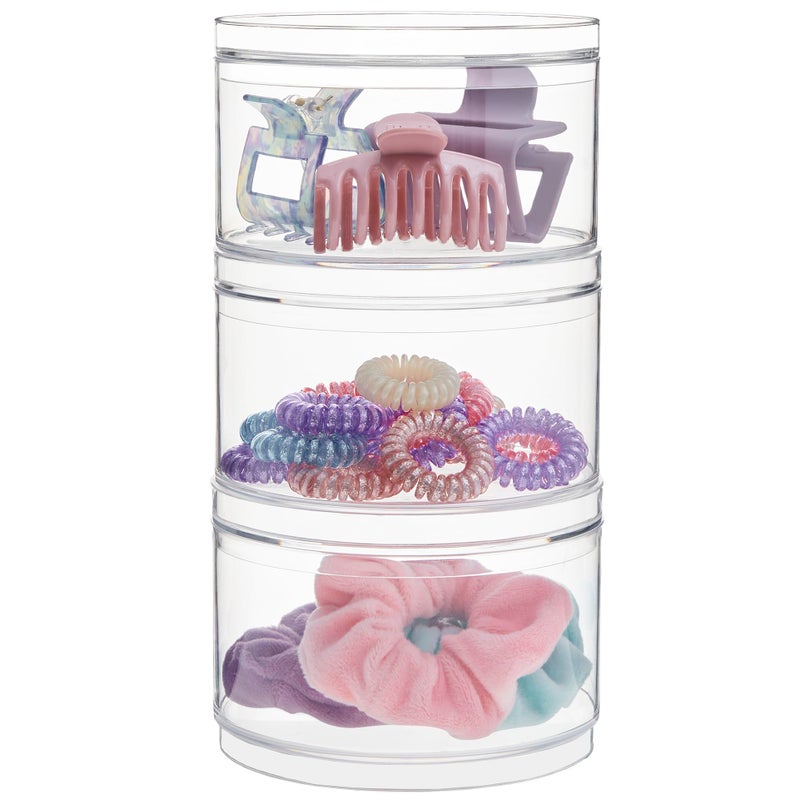 STORi Bella Stackable Clear Plastic Container (Set of 3) Round Vanity Storage Organizers with Lids for Hair Accessories & Beauty Supplies | Made in USA - Image 1