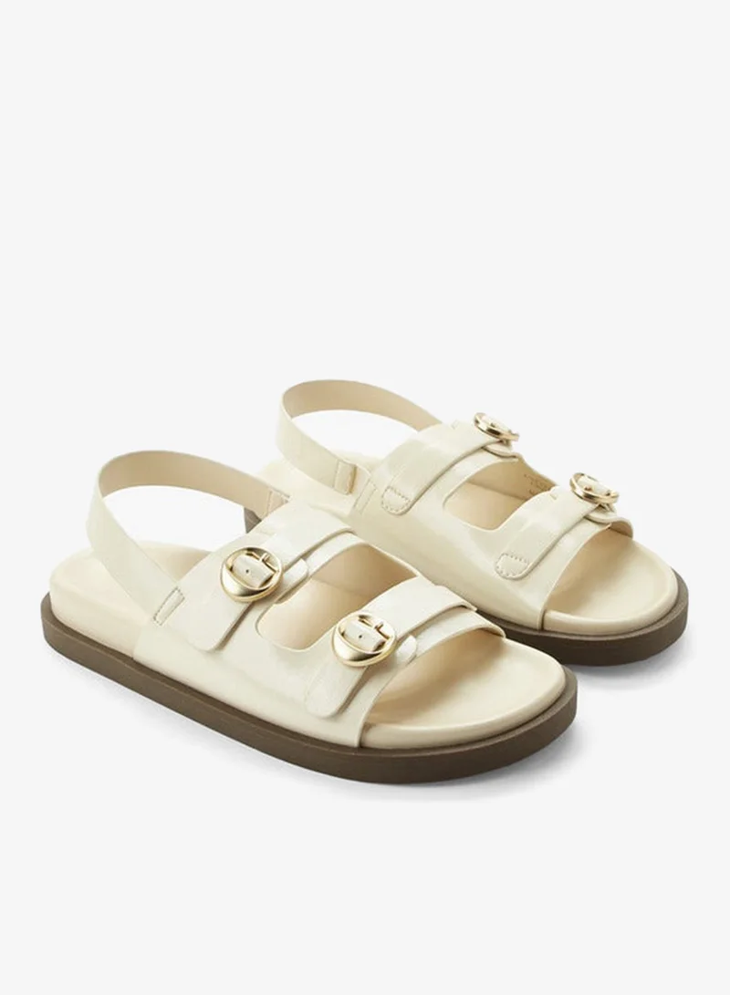 Flora Bella By Shoexpress CREAM Women Buckle Detail Sandals for Women | Best Price UAE
