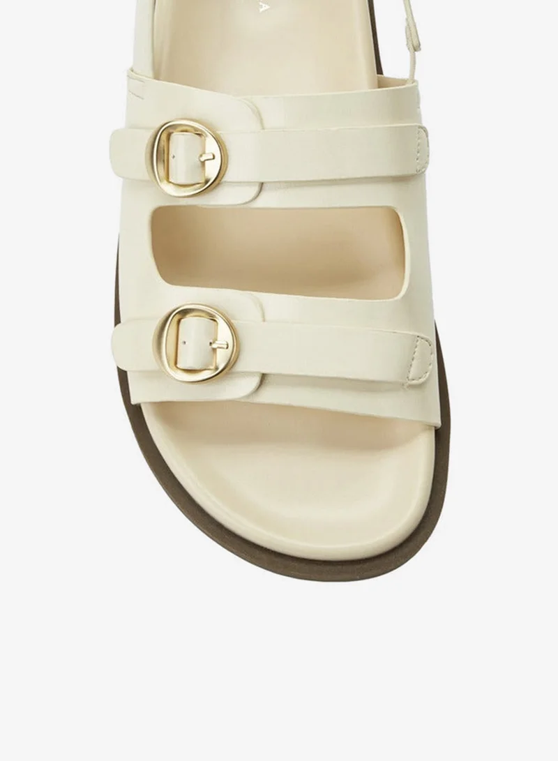 Flora Bella By Shoexpress CREAM Women Buckle Detail Sandals for Women | Best Price UAE