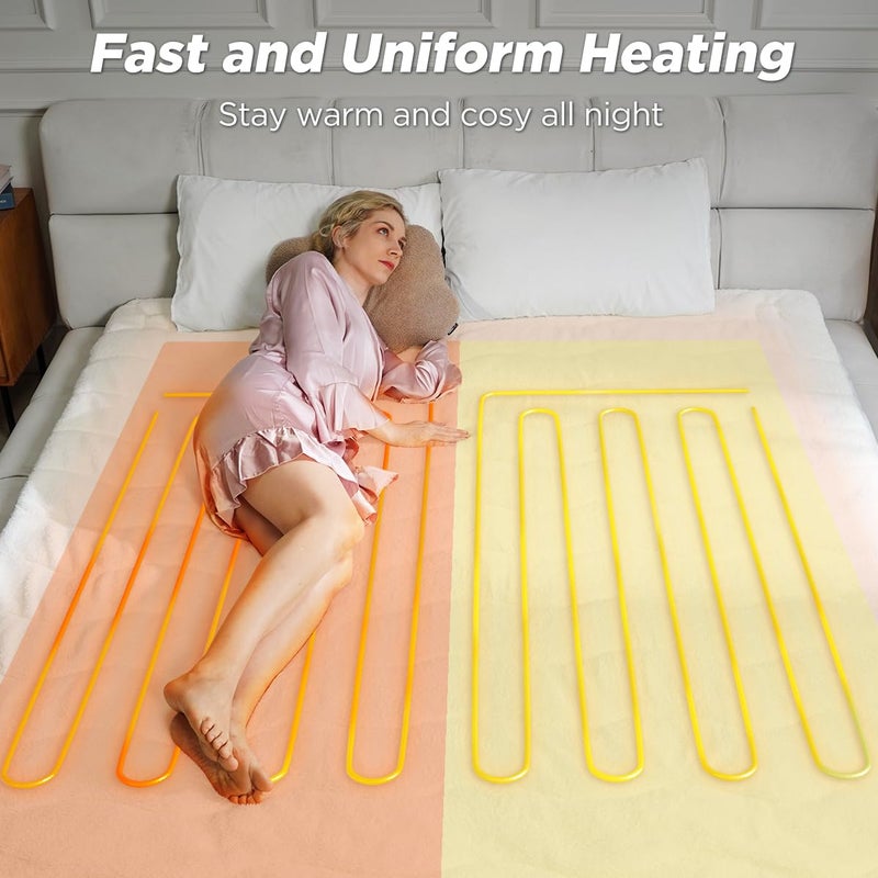 Templewet Heated Mattress Pad Queen Size - Dual Control Electric Mattress Pad with 4 Heat Settings & 10 Hour Auto Off,Bed Warmer Mattress Cover 15" Deep - Image 4