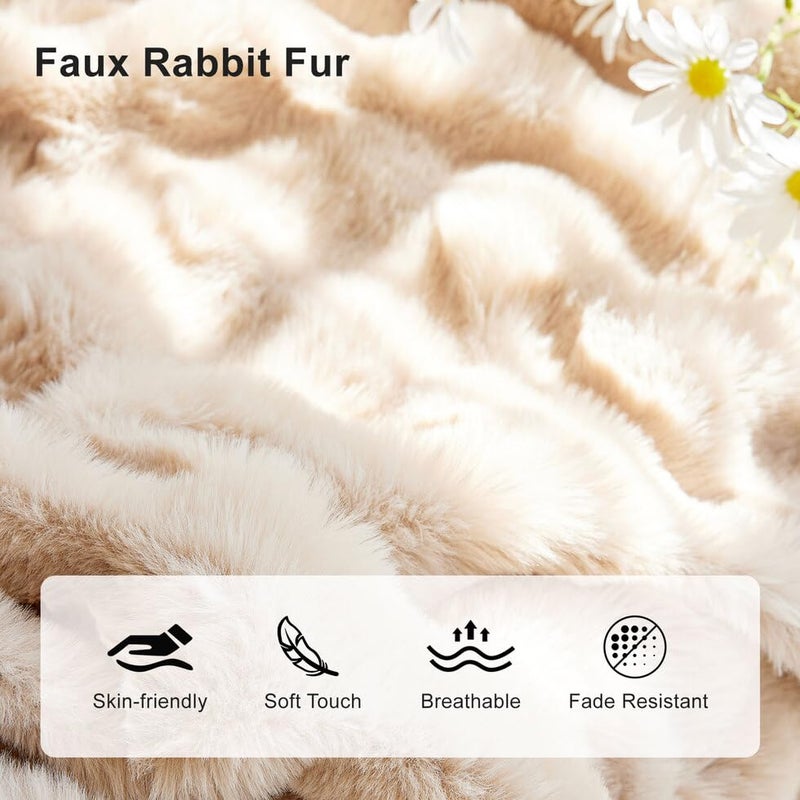 AMWAN Decorative Fuzzy Faux Rabbit Fur Couch Cover Soft Thick Throw Blanket for Couch Sofa, Plush Warm Fleece Fluffy Blanket for Winter, Luxury Cute Cozy Furry Blanket for Bed,Light Tan,71x134’’ - Image 3
