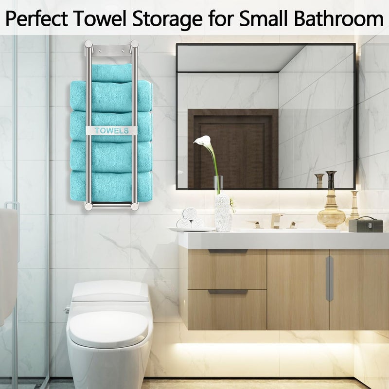 STWWO رفوف مناشف للحمام، تخزين مناشف للحمام الصغير بطول 22 بوصة، رف مناشف من الفولاذ المقاوم للصدأ مثبت على الحائط لمناشف الحمام، نيكل مصقول - Image 2