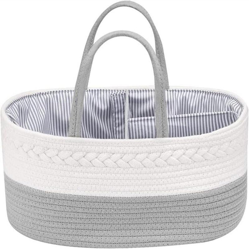 Uand Home Diaper Caddy Organizer for Baby, Cotton Rope Baby Diaper Caddy Basket,Caddy Organizer Baby,Nursery Changing Basket Diaper Storage Basket Bin,Diaper Basket for Changing Table (Grey)