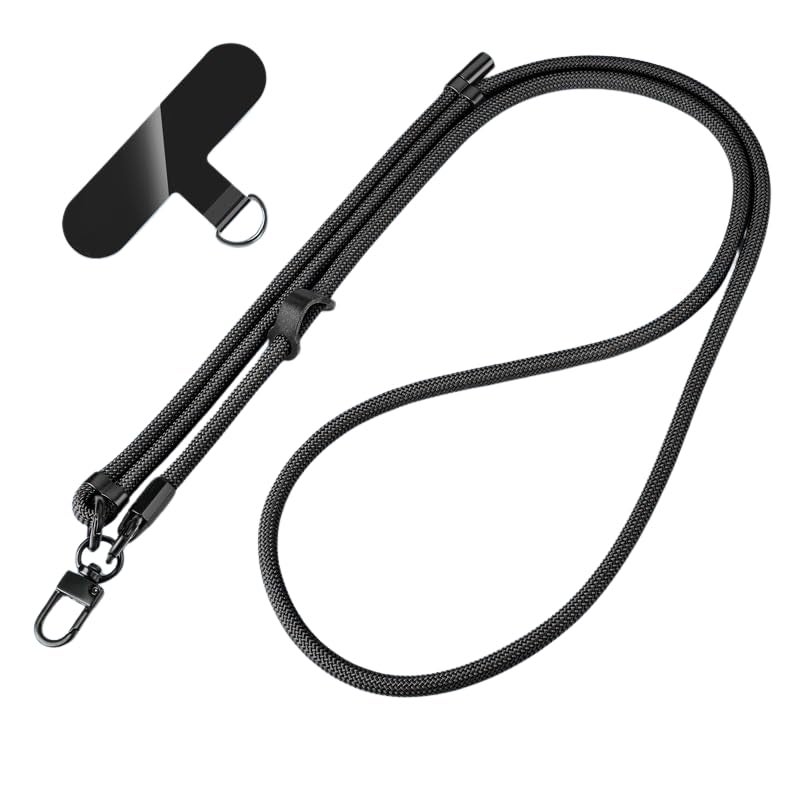 MOCA Clip n Go Womens Girls Adjustable Universal Mobile Phone Lanyard, Phone Strap with Hanging Pearl, Stylish Crossbody Strap Lanyard with for Mobile Phone Tether Tab Patch (Black) - Image 1