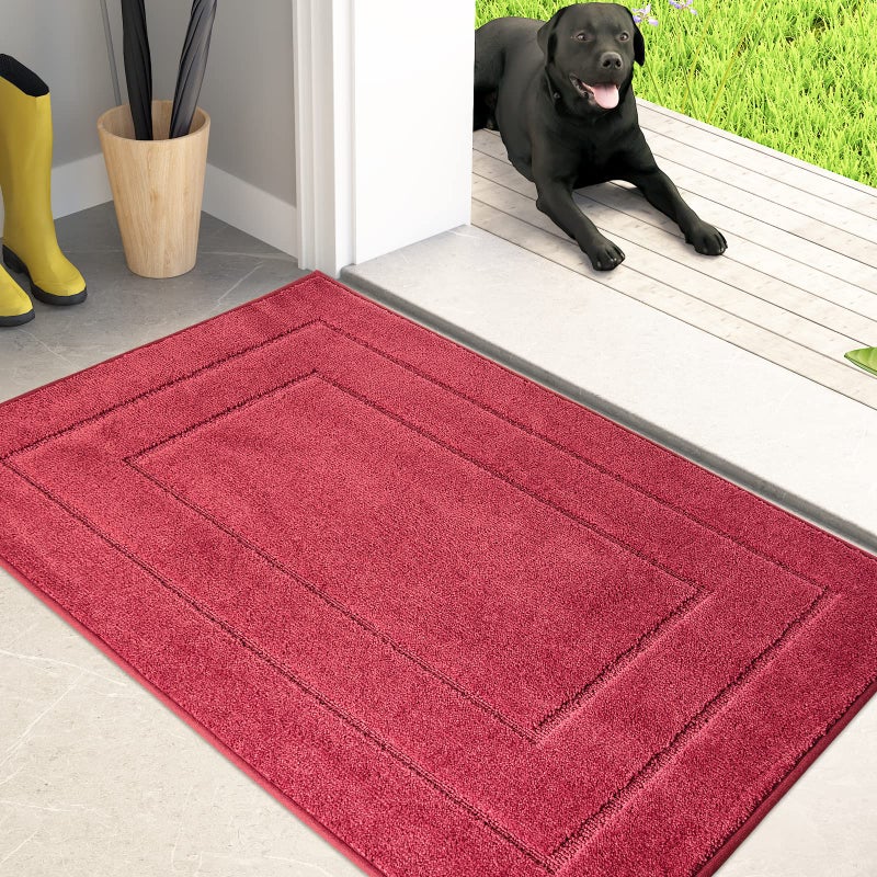PURRUGS PURRUGS Dirt Trapper Door Mat 24 x 355 NonSlipSkid Machine Washable Entryway Rug Dog Doormat Super Absorbent Welcome Mat for Muddy Wet Shoes and Paws Burgundy Red