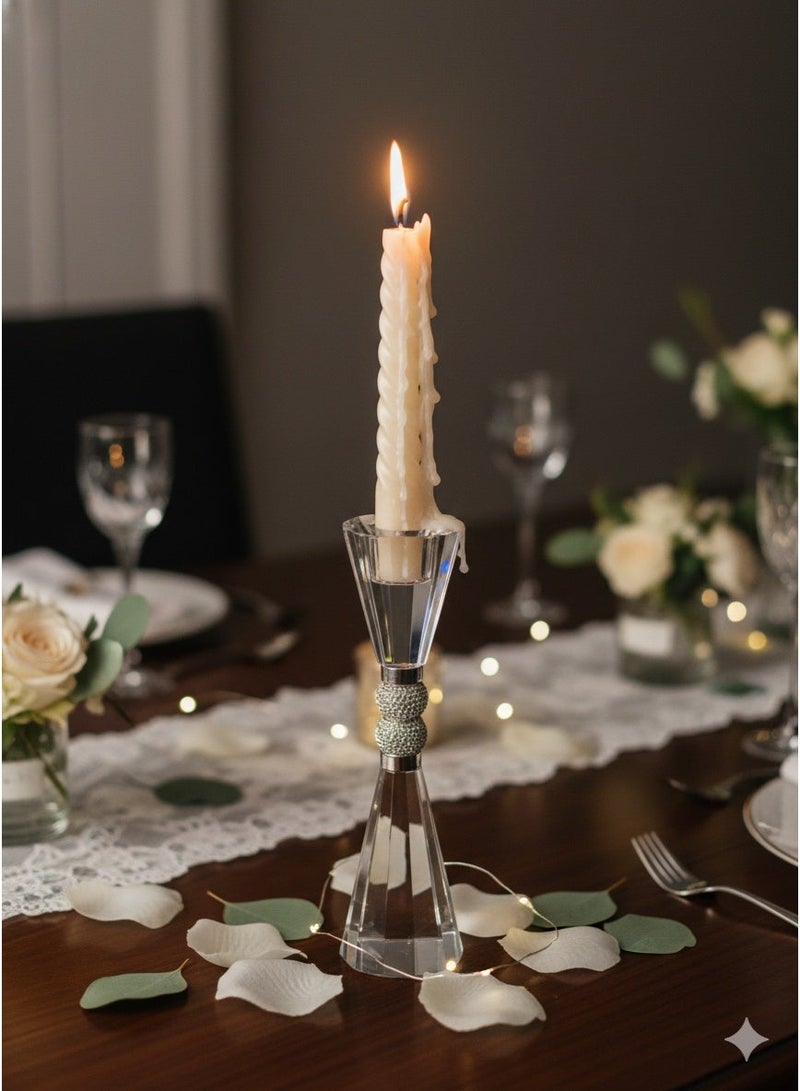 Elegant Crystal Candles Holder, Simple Transparent Crystal Bottom Candlestick Holder Dining Table Living Room Decoration Ornaments, Studded Bling Center - Image 3