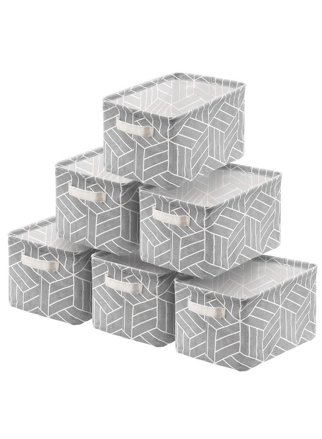 Crowned 6 Pcs Storage Basket Foldable Cube Fabric Bins Square Mini Box Receive Organizer Rectangle Canvas with Handles for Home Office Books Small 11x8x6.3 inch Grey - Image 1