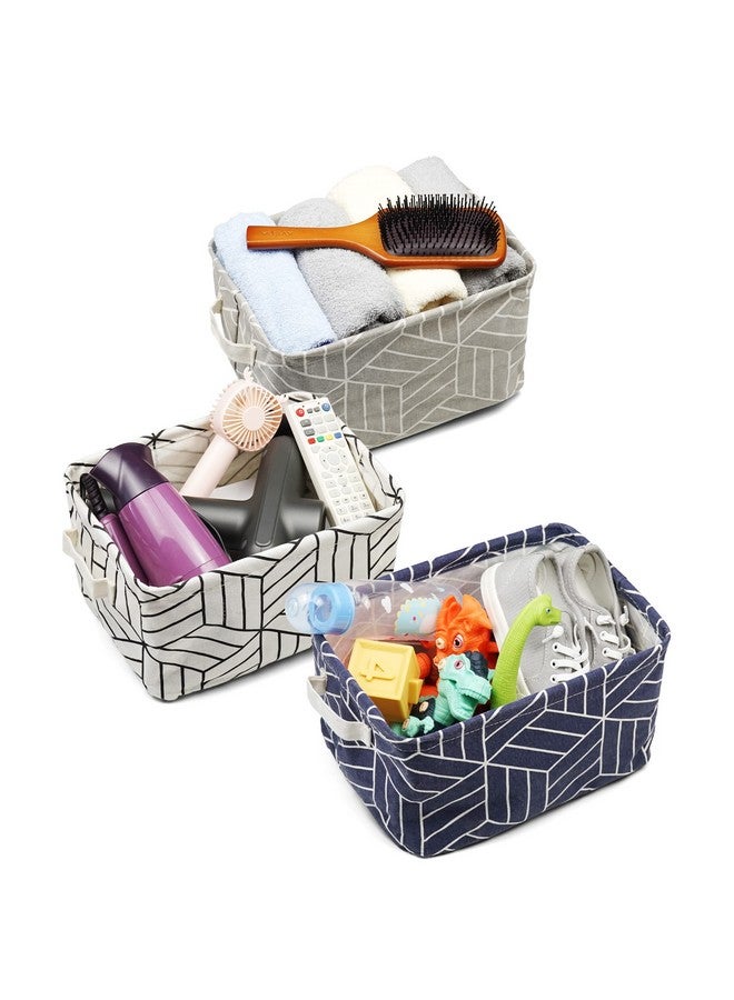 Crowned 6 Pcs Storage Basket Foldable Cube Fabric Bins Square Mini Box Receive Organizer Rectangle Canvas with Handles for Home Office Books Small 11x8x6.3 inch Grey - Image 4