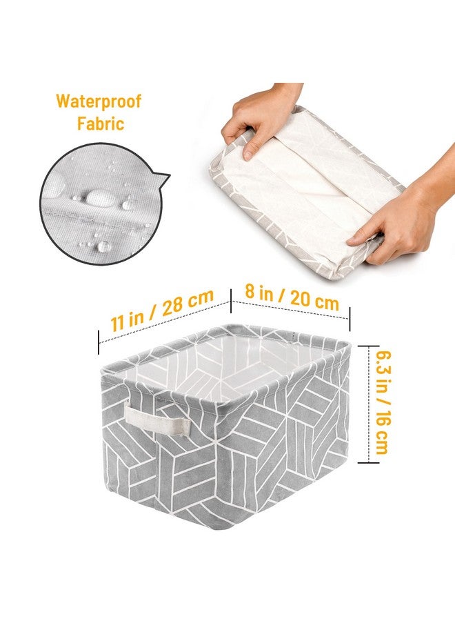 Crowned 6 Pcs Storage Basket Foldable Cube Fabric Bins Square Mini Box Receive Organizer Rectangle Canvas with Handles for Home Office Books Small 11x8x6.3 inch Grey - Image 2