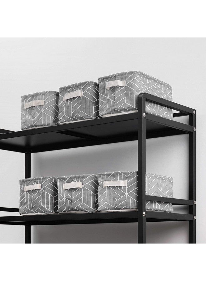 Crowned 6 Pcs Storage Basket Foldable Cube Fabric Bins Square Mini Box Receive Organizer Rectangle Canvas with Handles for Home Office Books Small 11x8x6.3 inch Grey - Image 5