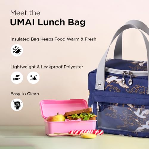 UMAI Insulated Lunch/Tiffin/Storage Bag for Kids, Women & Men | Ideal Tote Bag for Office/School/Outdoor Activities-Lightweight, Durable Handle, Front Pocket for Napkins, Cutlery (Navy Blue) - Image 3