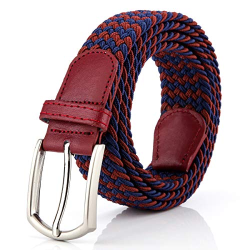 Radmire Braided Canvas Woven Elastic Stretch Belts for Men/Women/Junior with Multicolored (WineBlue, Large/36-38” Waist) - Image 1