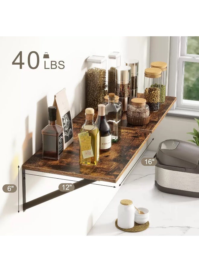 حياة جيدة 2 رفوف عائمة باللون البني الريفي ، رفوف تخزين كبيرة وعميقة معلقة بالجدار ، مناسبة لغرفة النوم والحمام وغرفة الغسيل والمطبخ وغرفة المعيشة وخزانة الديكور (40 * 30 * 1.5 سم) - Image 3