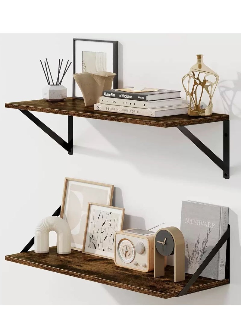 حياة جيدة 2 رفوف عائمة باللون البني الريفي ، رفوف تخزين كبيرة وعميقة معلقة بالجدار ، مناسبة لغرفة النوم والحمام وغرفة الغسيل والمطبخ وغرفة المعيشة وخزانة الديكور (40 * 30 * 1.5 سم) - Image 1