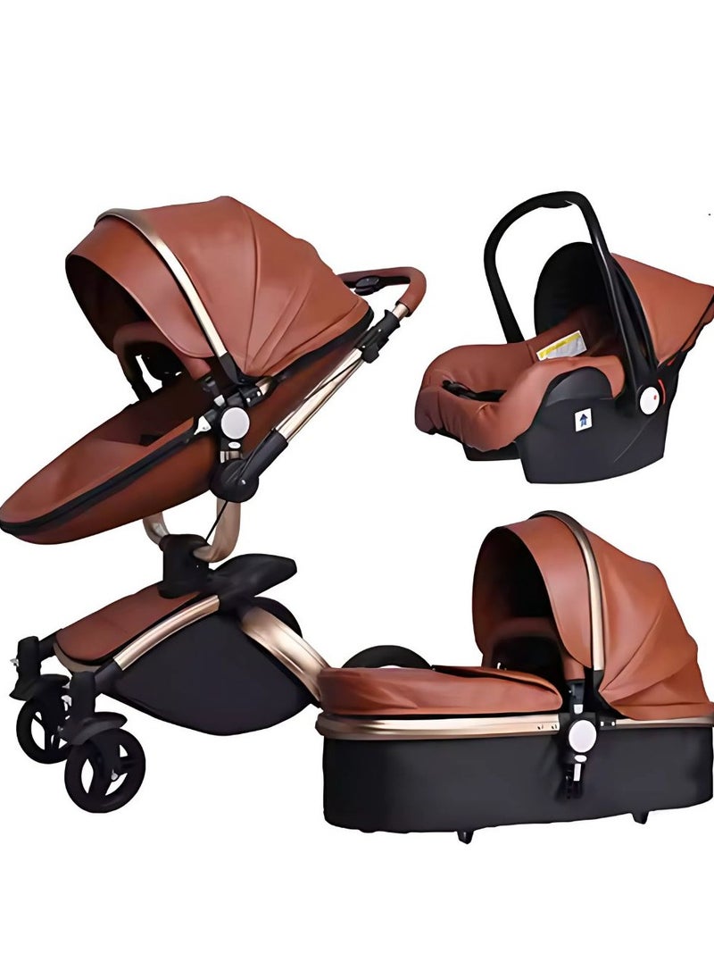 Baby Life Luxury Baby Stroller 3 In 1 Fashion Carriage Gold Frame Pram 