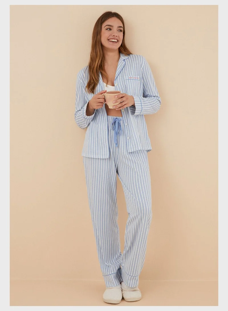 ومن سيكريت Button Detail Pyjama T-Shirt And Pyjama Pants