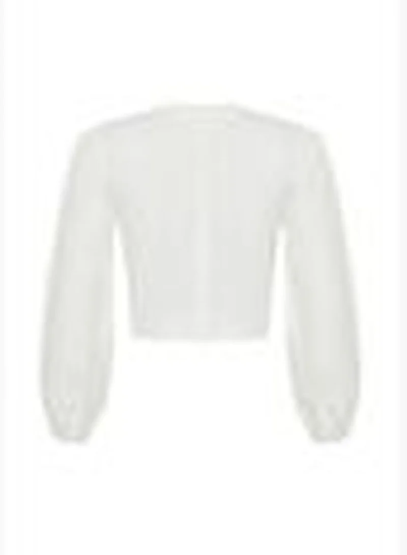 trendyol Ecru Balloon Sleeve Crop Woven Blouse TWOSS24BZ00351