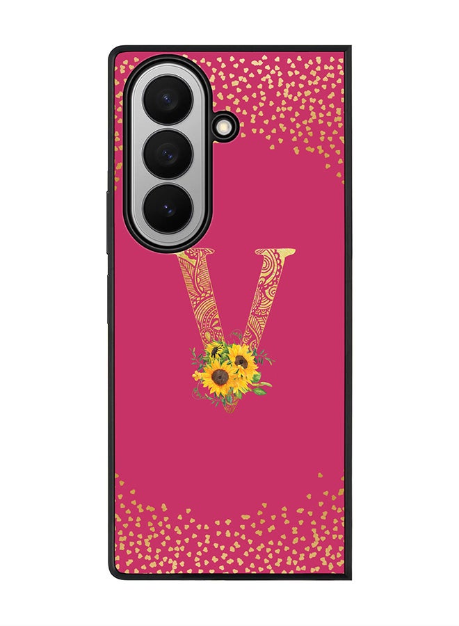 For Samsung Galaxy Z Fold7 Case,Slim fit Camera Protection, Shockproof Thin Phone cover  - Custom Floral Monogram - V ( Deep Pink )