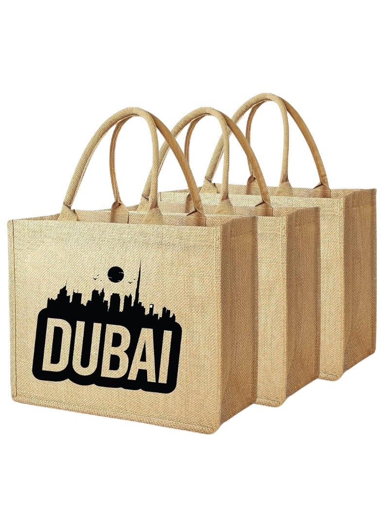 Pearl Coast Dubai Souvenir Jute Bag – EcoChic Tote Bags | Pack of 3 | Durable, Stylish & Reusable - Image 1