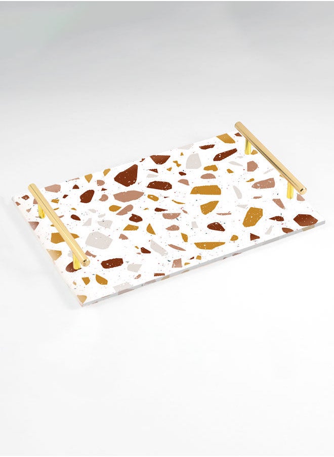 LOWHA Decorative Acrylic Serving Tray with Gold Color Metal Handles Terrazzo 20x30cm  - Image 1