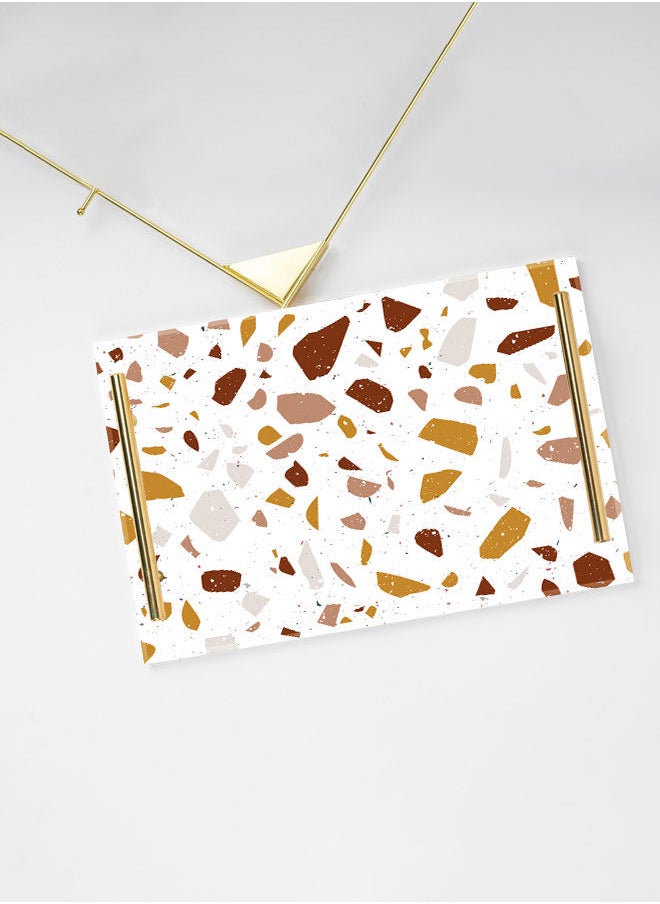 LOWHA Decorative Acrylic Serving Tray with Gold Color Metal Handles Terrazzo 20x30cm  - Image 3