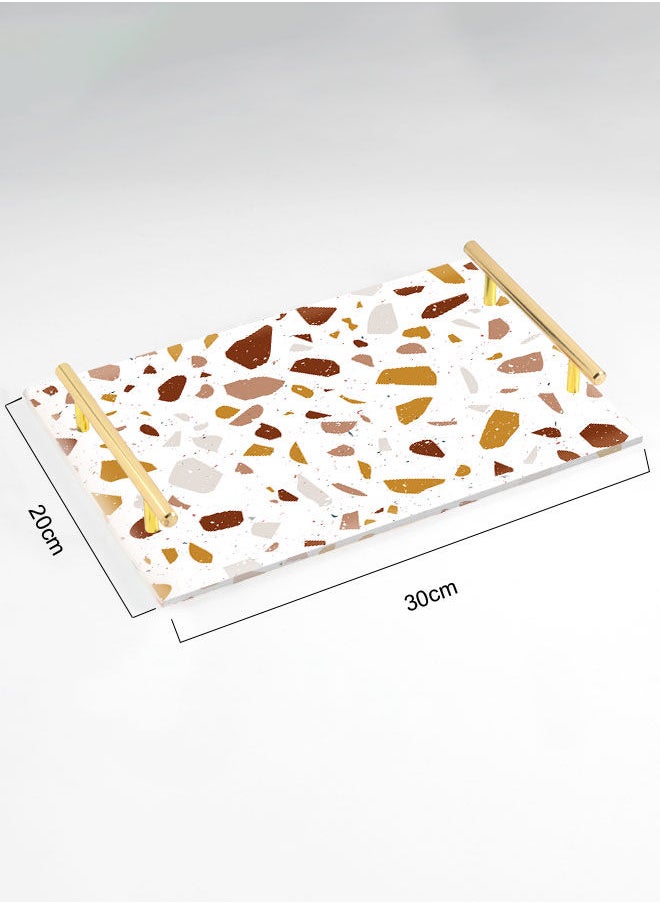 LOWHA Decorative Acrylic Serving Tray with Gold Color Metal Handles Terrazzo 20x30cm  - Image 2