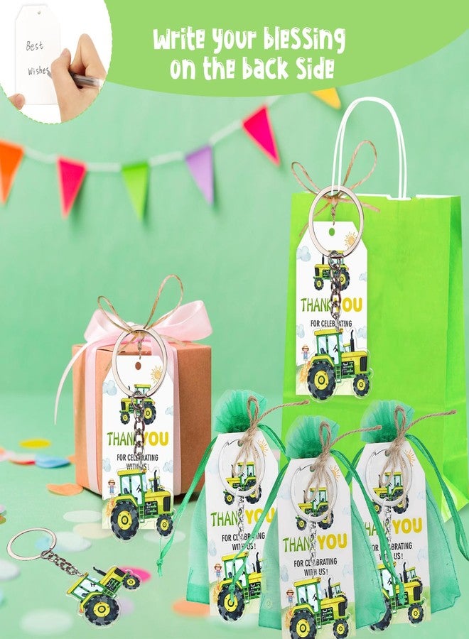 Serencatcher 72Pcs Tractor Party Favors, Tractor Birthday Decorations Tractor Keychain Thank You for Celebrating with Us Gift Tags Green Organza Bags for Farm Theme Birthday Baby Shower Party - Image 3