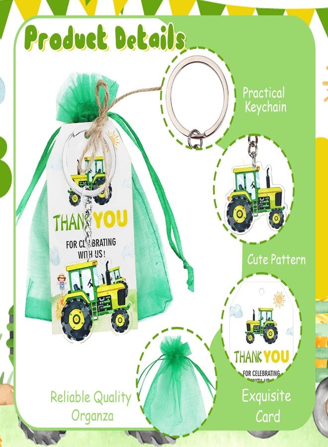 Serencatcher 72Pcs Tractor Party Favors, Tractor Birthday Decorations Tractor Keychain Thank You for Celebrating with Us Gift Tags Green Organza Bags for Farm Theme Birthday Baby Shower Party - Image 2