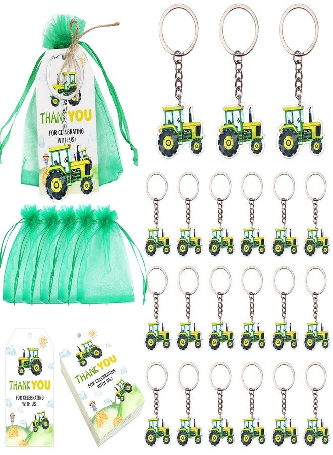Serencatcher 72Pcs Tractor Party Favors, Tractor Birthday Decorations Tractor Keychain Thank You for Celebrating with Us Gift Tags Green Organza Bags for Farm Theme Birthday Baby Shower Party - Image 1