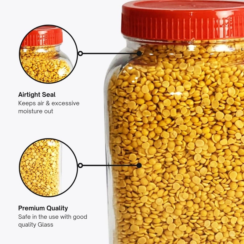 Home Stuffs حاوية زجاجية بسعة 2 كجم مع غطاء بلاستيكي محكم الإغلاق باللون الأحمر مجموعة برطمانات المطبخ لتخزين المخللات والحبوب والعدس والمكسرات والدقيق المتعدد الاستخدامات والوجبات الخفيفة مجموعة مربعة من 2 - Image 4