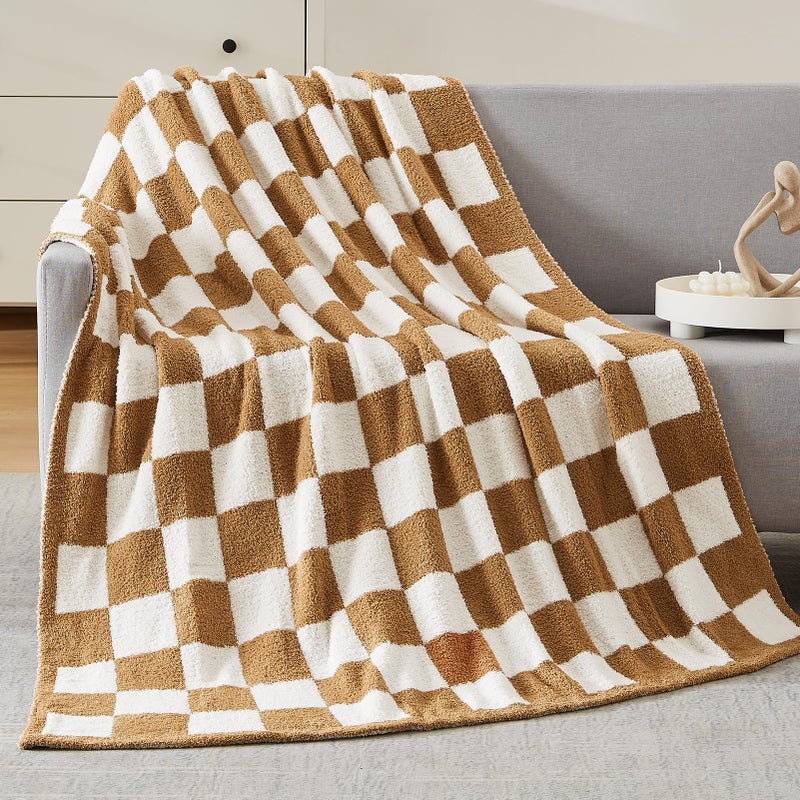 WRENSONGE Fall Checkered Throw Blanket, Burnt Orange Soft Cozy Fluffy Warm Hand Made Throw Blankets for Couch, Sofa, Chair, Bed, Camping, Picnic, Travel Lightweight Bed Blanket - 50"*70" - Image 2