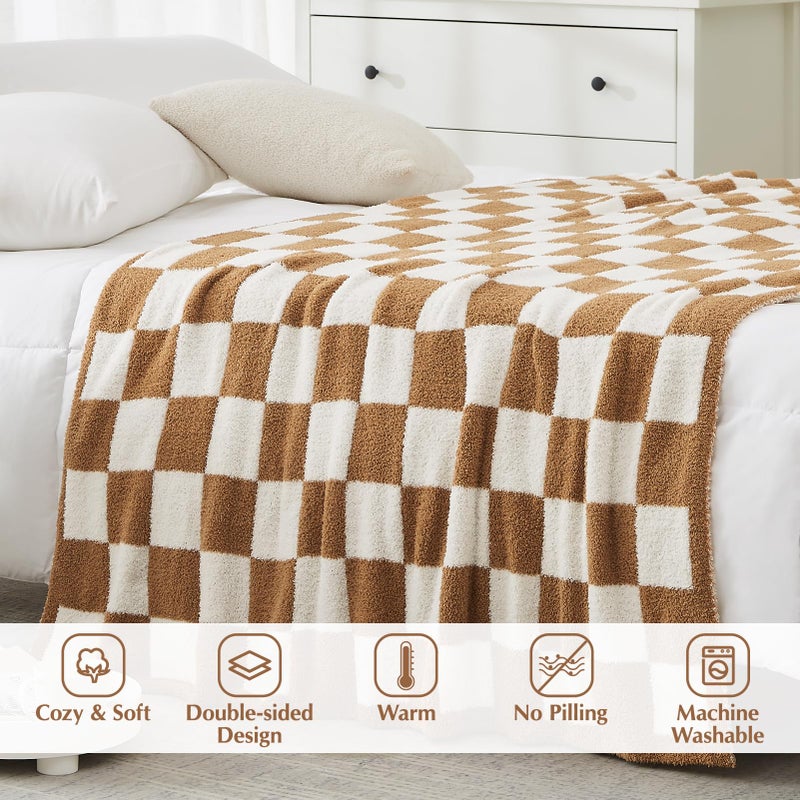 WRENSONGE Fall Checkered Throw Blanket, Burnt Orange Soft Cozy Fluffy Warm Hand Made Throw Blankets for Couch, Sofa, Chair, Bed, Camping, Picnic, Travel Lightweight Bed Blanket - 50"*70" - Image 3