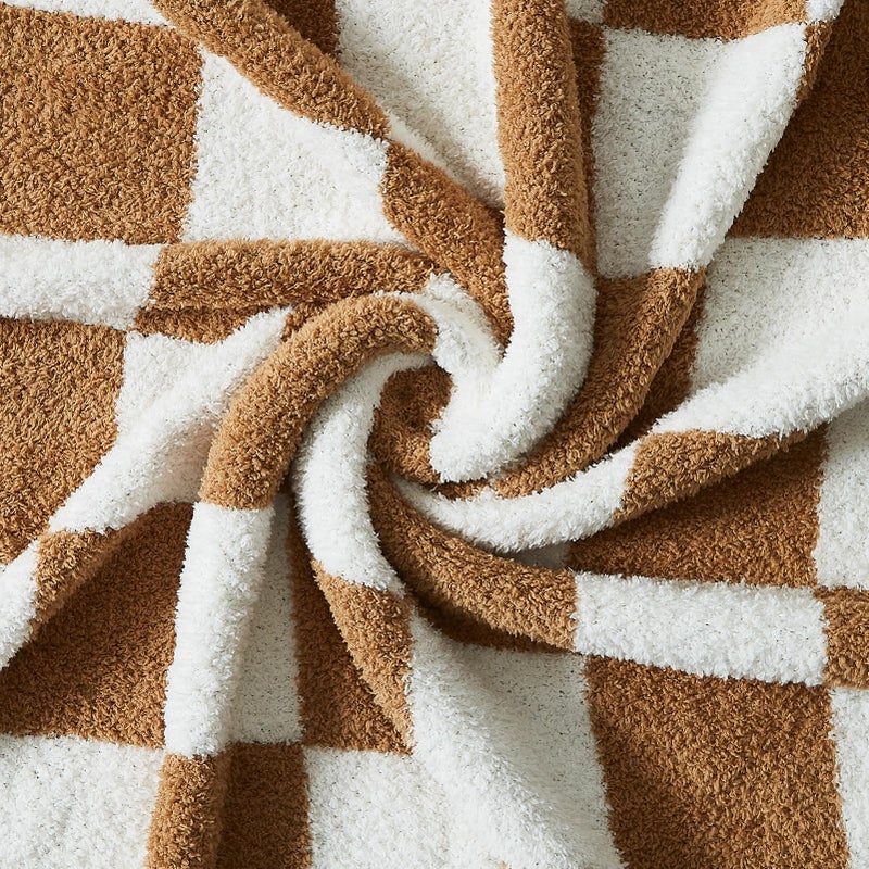 WRENSONGE Fall Checkered Throw Blanket, Burnt Orange Soft Cozy Fluffy Warm Hand Made Throw Blankets for Couch, Sofa, Chair, Bed, Camping, Picnic, Travel Lightweight Bed Blanket - 50"*70" - Image 4