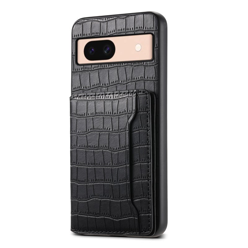 HuHa Case Cover For Google Pixel 8a Crocodile Texture Card Bag Design Full Coverage Phone Case(Black) - Image 1